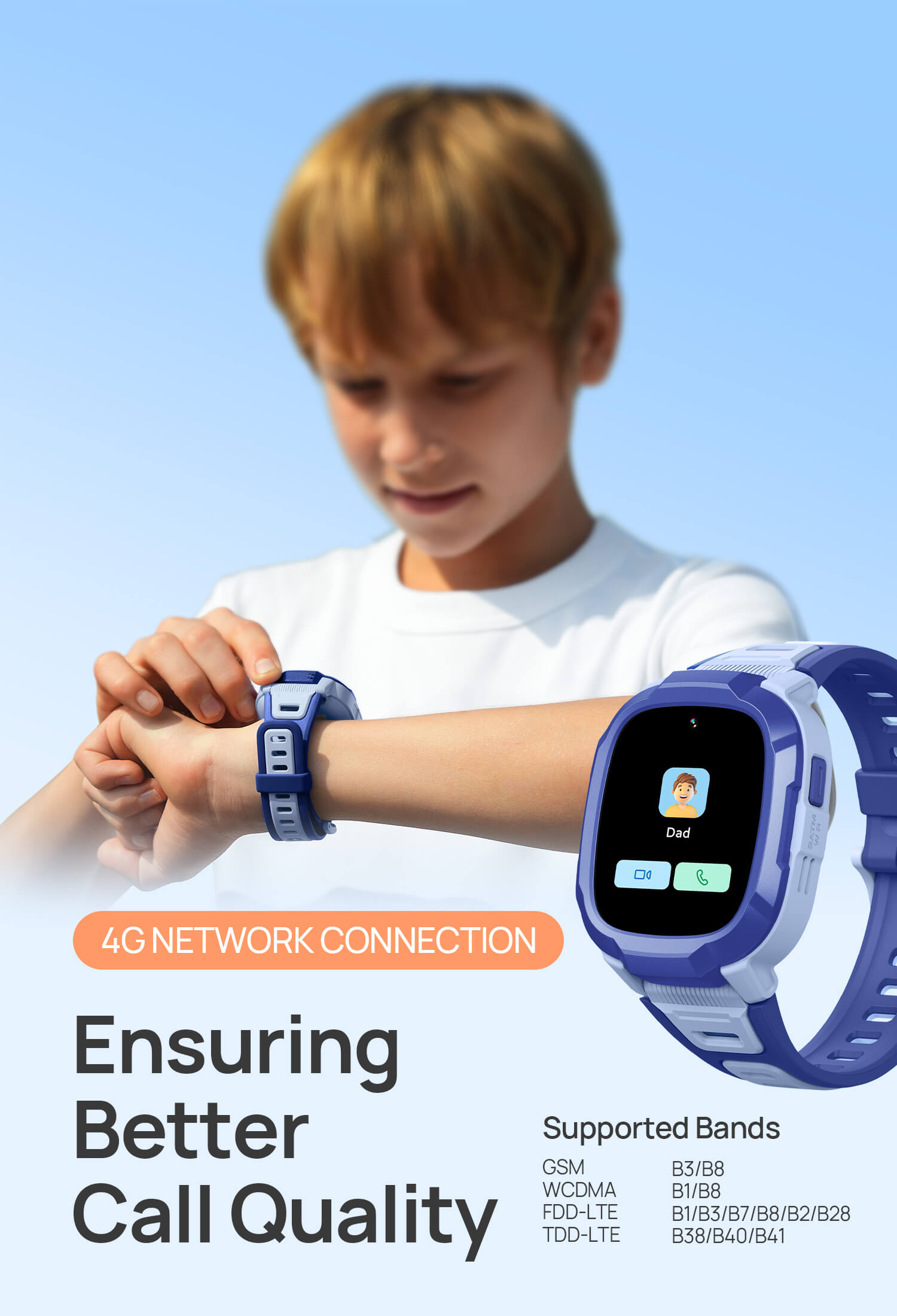 4G Network Connection.
Ensuring Better Call Quality.
Supported Bands:
GSM B3/B8
WCDMA B1/B8
FDD-LTE B1/B3/B7/B8/B2/B28
TDD-LTE B38/B40/B41
