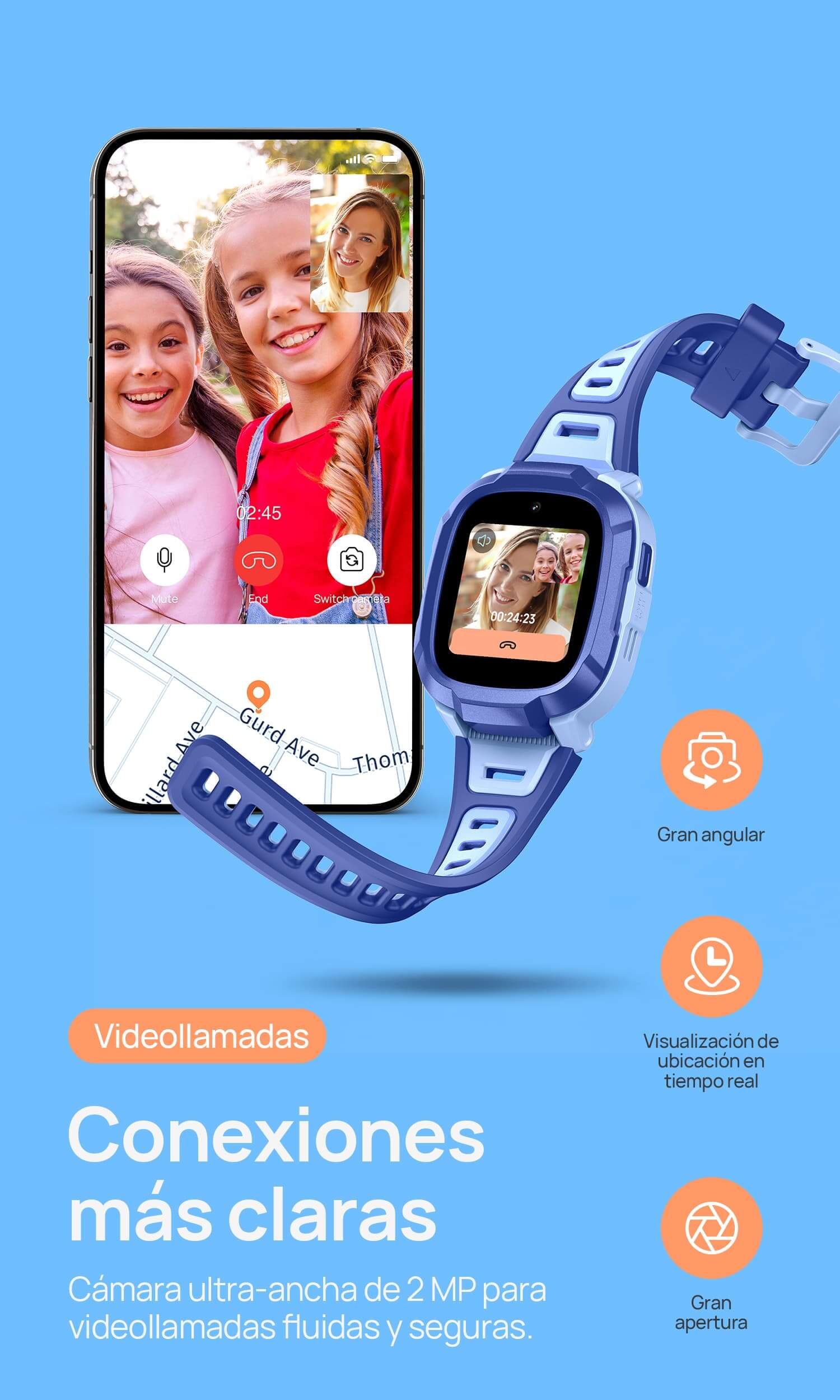 Videollamadas
Conexiones más claras.
Cámara ultra-ancha de 2 MP para videollamadas fluidas y seguras.